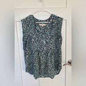 LOFT Large Blue Aniaml Print Sleeveless Blouse